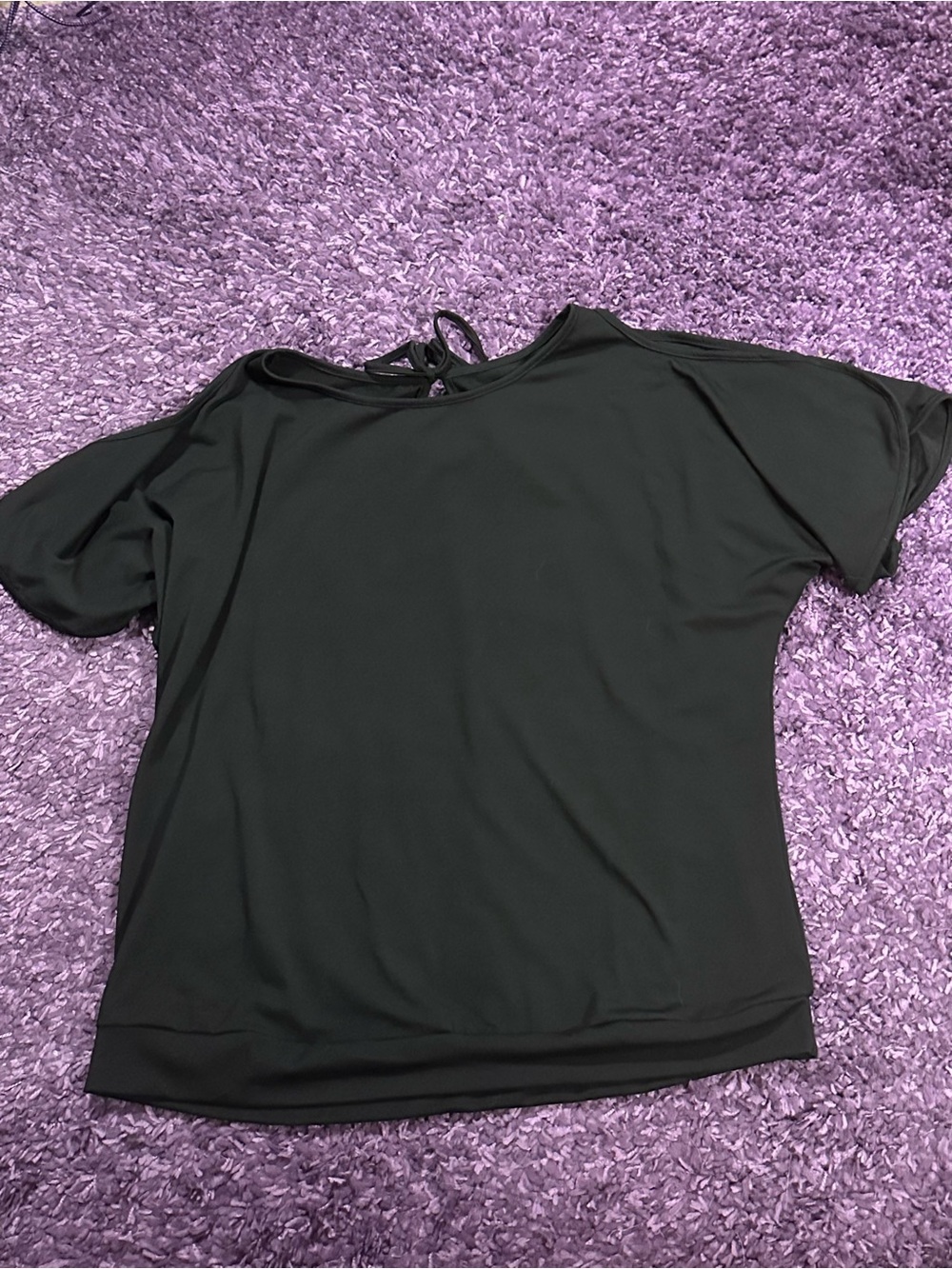 Black Women's Easy Tie-Back Cold Shoulder Short Sleeve Top Size XL